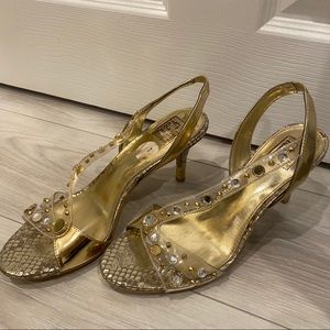 Falchi gold heels with rhinestones